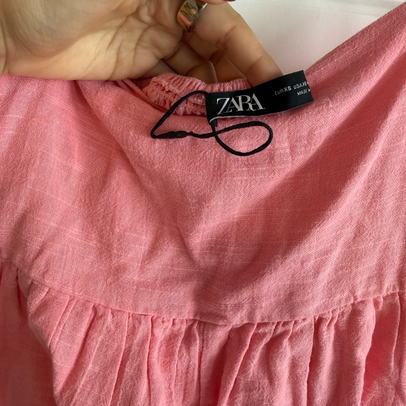 Zara tiered cotton midi dress in bubble gum pink with tie straps - Picture 7 of 8